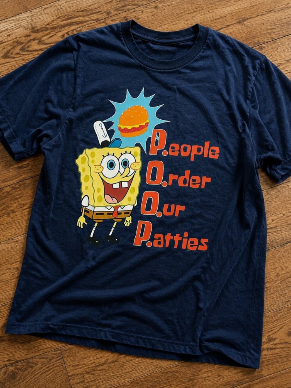 SpongeBob SquarePants Navy Shirt, Funny POOP Krabby Patty Tee